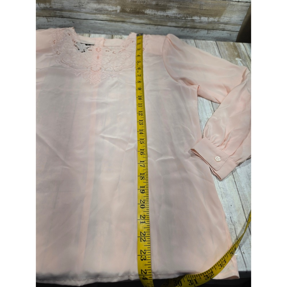 David Matthew Peach Embroidered Lace Neckline Blouse Long Sleeve Vintage Style 6 - Picture 4 of 7